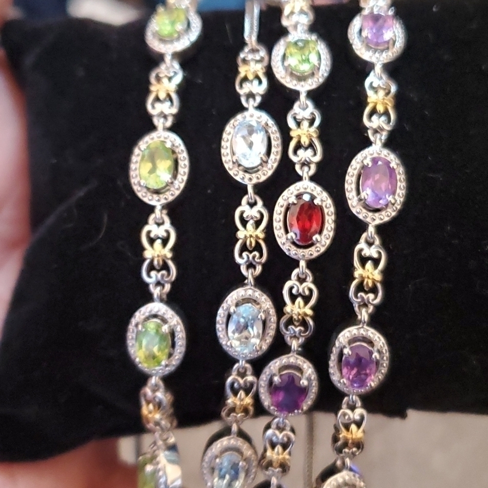 Genuine Gemstone Station Bolo Bracelet in Gold Rhodium & Platinum Plated 2.75ctw - Picture 3 of 7